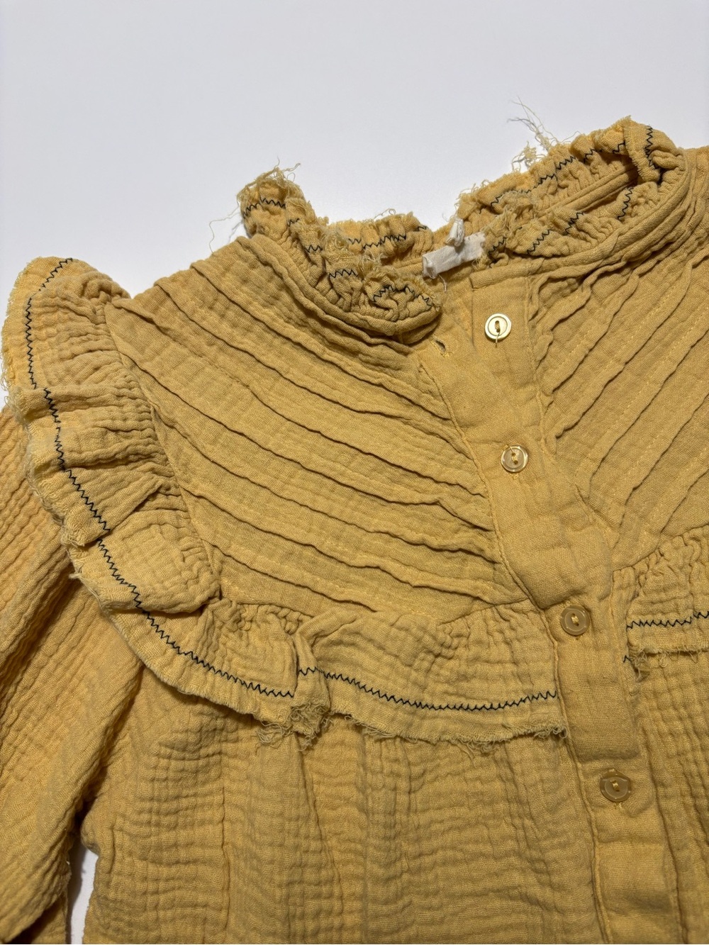 Easel Yellow Frills & Thrills Long Sleeve Cotton Gauze / Muslin Top - Picture 2 of 6
